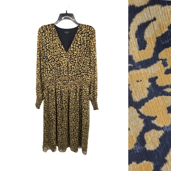{Who What Wear} Womens Black Brown Animal Print Chiffon Dress - Size XL - Picture 1 of 16